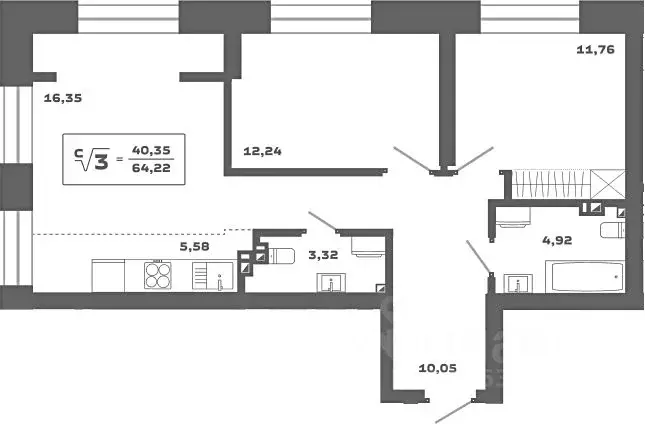 2-к кв. Новосибирская область, Новосибирск Аэропорт мкр,  (64.22 м) - Фото 1
