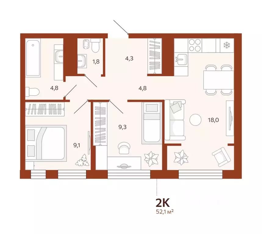 2-к кв. Тюменская область, Тюмень ул. Новаторов, 30 (52.08 м) - Фото 0