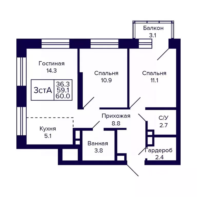 3-к кв. Новосибирская область, Новосибирск ул. Грибоедова (60.0 м) - Фото 0