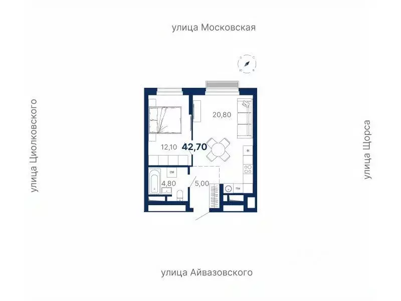 1-к кв. Свердловская область, Екатеринбург ул. Московская, 249/2 (42.8 ... - Фото 0