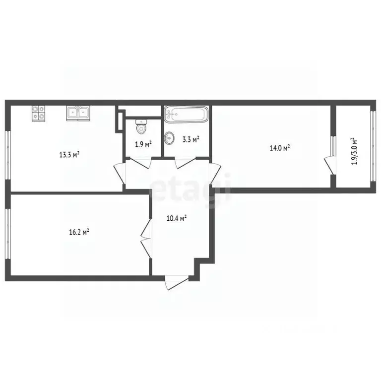 2-к кв. Крым, Симферополь пер. Мраморный (59.1 м) - Фото 1