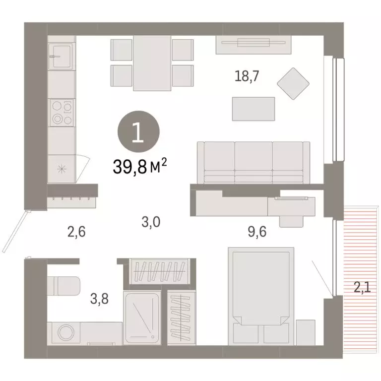 1-комнатная квартира: Новосибирск, квартал Лебедевский, 1/3 (39.8 м) - Фото 2