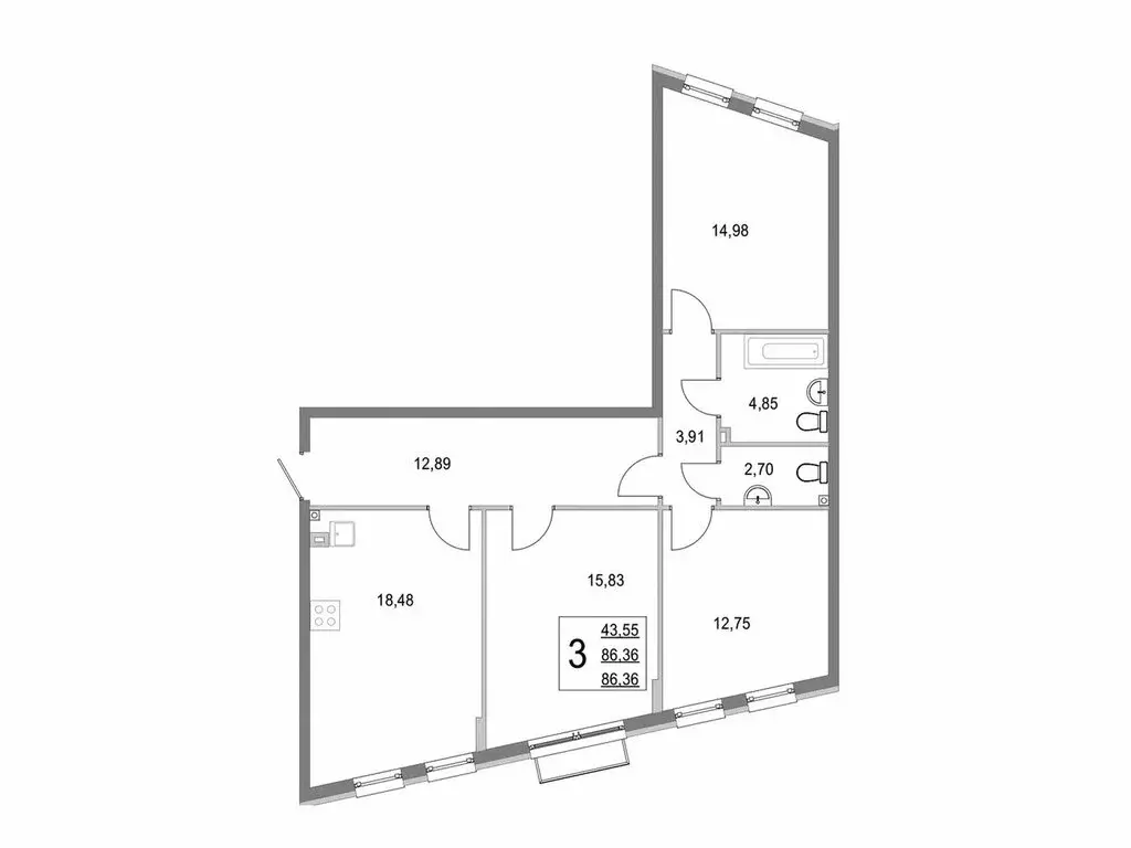 3-комнатная квартира: деревня Крюково, Высокая улица, 1 (86.9 м) - Фото 1