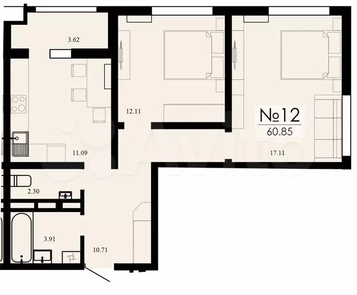 2-к. квартира, 60,9 м, 13/13 эт. - Фото 1