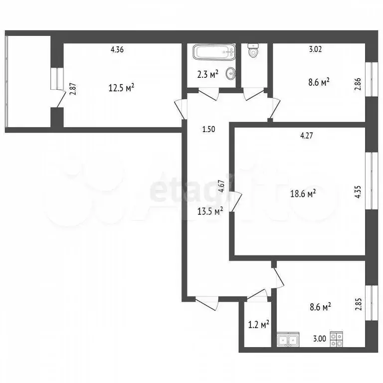 3-к. квартира, 68 м, 8/10 эт. - Фото 0