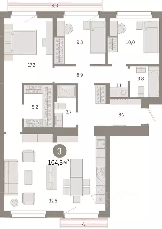 3-к кв. Новосибирская область, Новосибирск Лебедевский кв-л,  (104.8 ... - Фото 0