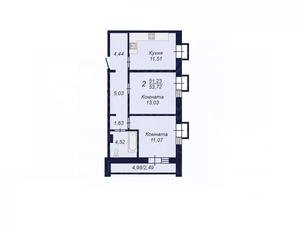 2-к кв. Челябинская область, Челябинск Заручейный кв-л,  (53.72 м) - Фото 1