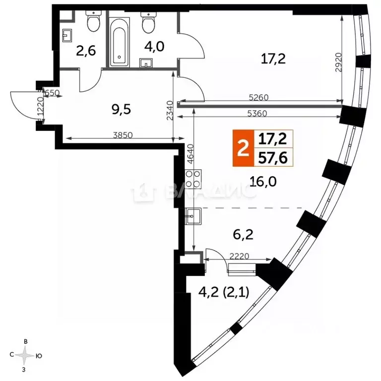 2-к кв. Москва Сидней Сити жилой комплекс, к2/2 (57.6 м) - Фото 0