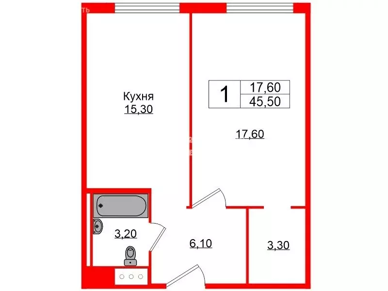 1-комнатная квартира: Санкт-Петербург, Заозёрная улица, 3к3 (45.2 м) - Фото 0