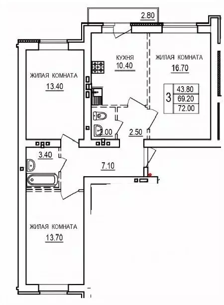 3-к кв. Саратовская область, Саратов пос. Мирный,  (72.0 м) - Фото 0