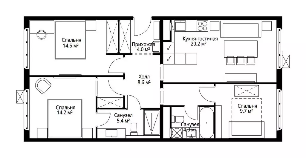 3-комнатная квартира: деревня Сапроново, микрорайон Купелинка, квартал ... - Фото 2