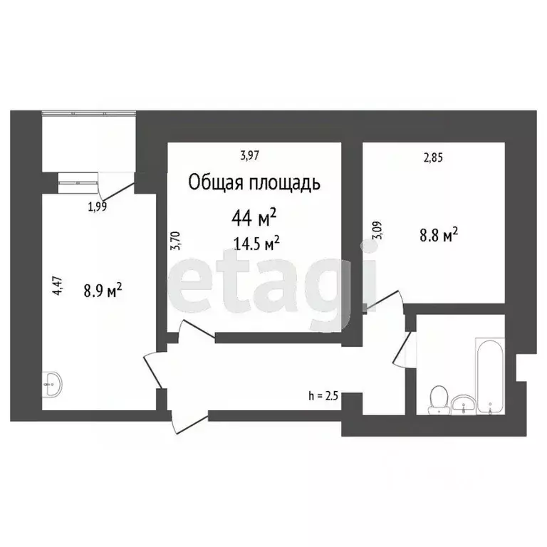 2-к кв. Томская область, Томск ул. Усова, 16 (44.0 м) - Фото 1