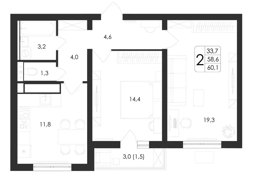 2-комнатная квартира: Воронеж, улица Шишкова, 140Б/23 (60.1 м) - Фото 0