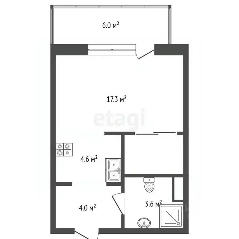 Студия Тюменская область, Тюмень Профсоюзная ул., 53 (27.2 м) - Фото 2