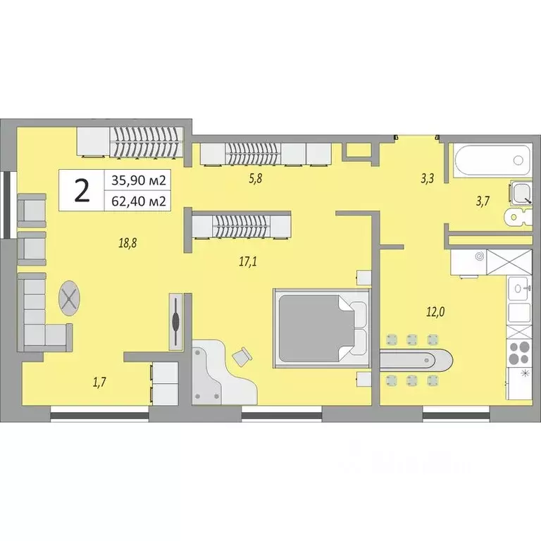 2-к кв. Оренбургская область, Оренбург ул. Юркина, 8 (62.4 м) - Фото 1