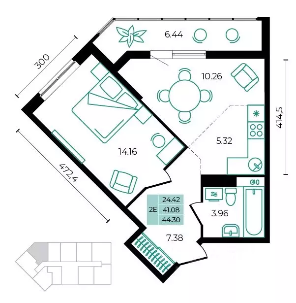 2-к кв. Адыгея, Майкопский район, пос. Тульский ул. Заречная (44.3 м) - Фото 1