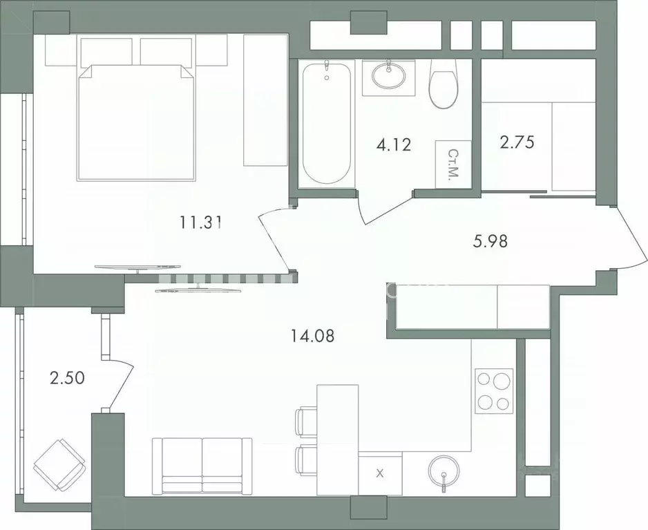 1-к кв. Ханты-Мансийский АО, Ханты-Мансийск ул. Энгельса, 18 (38.5 м) - Фото 1
