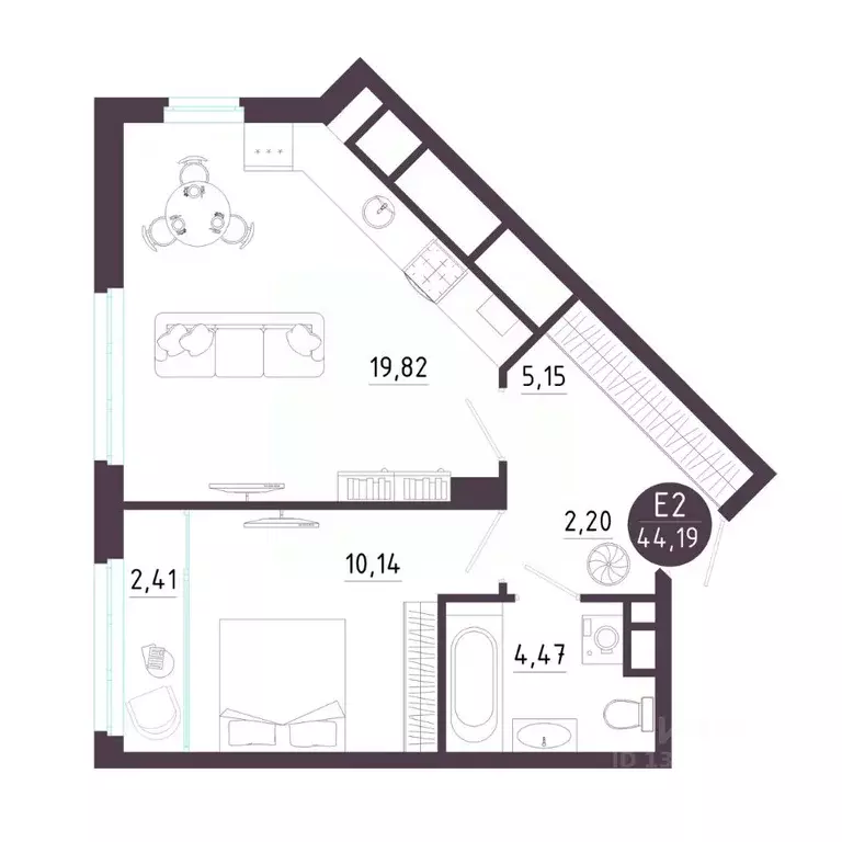 1-к кв. Рязанская область, Рязань Московское ш. (44.19 м) - Фото 0