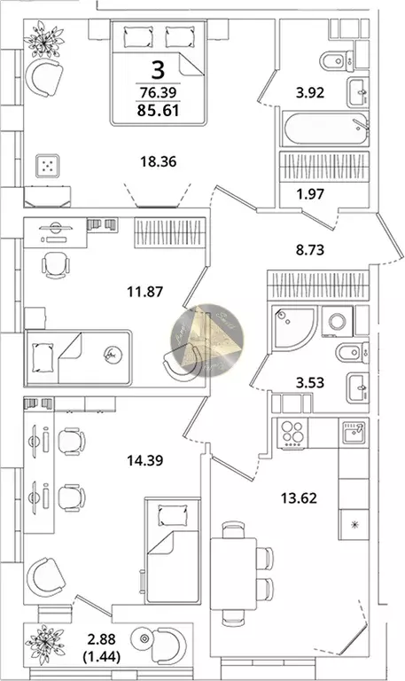Продаётся 3-к квартира, 85.6 м - Фото 1