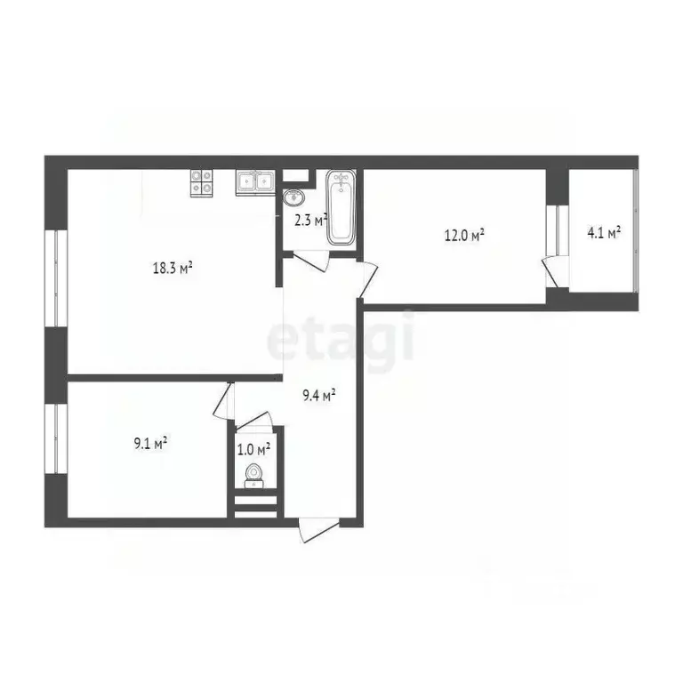 2-к кв. Тюменская область, Тюмень проезд Ямбургский, 3 (52.0 м) - Фото 1