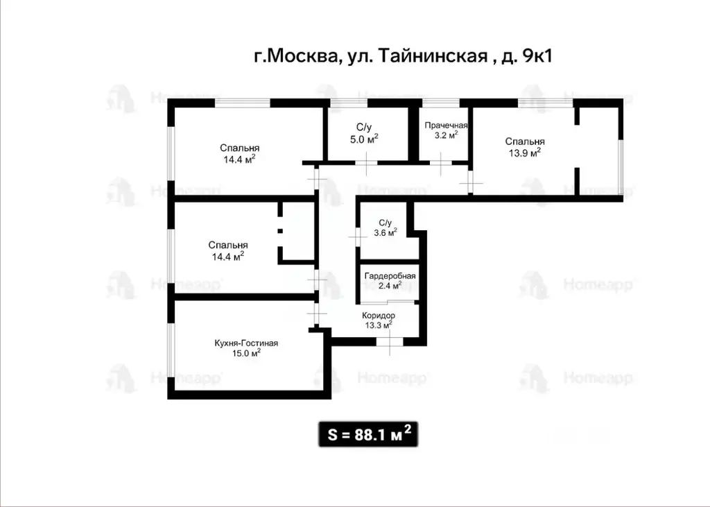 3-к кв. Москва Тайнинская ул., 9к1 (88.1 м) - Фото 2