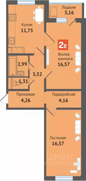 2-к кв. Чувашия, Чебоксары ул. Академика В.Н.Челомея, 12 (64.29 м) - Фото 1