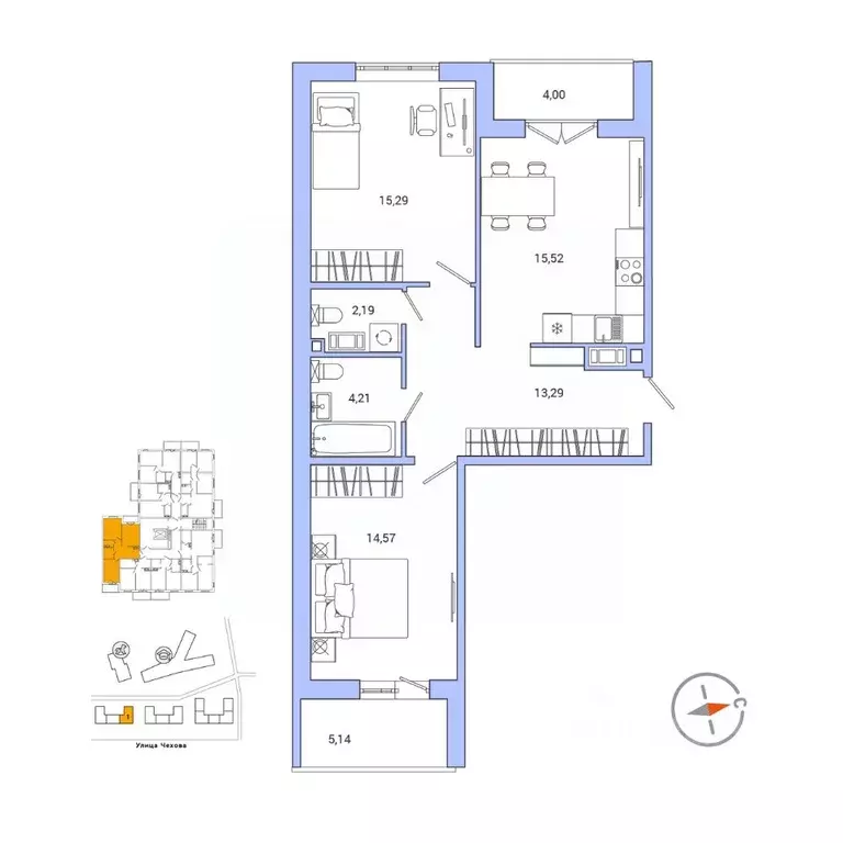 2-к кв. Ленинградская область, Гатчина ул. Чехова, 39 (69.8 м) - Фото 1