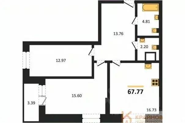 2-к кв. Воронежская область, Воронеж ул. Кривошеина, 13/14 (67.77 м) - Фото 0