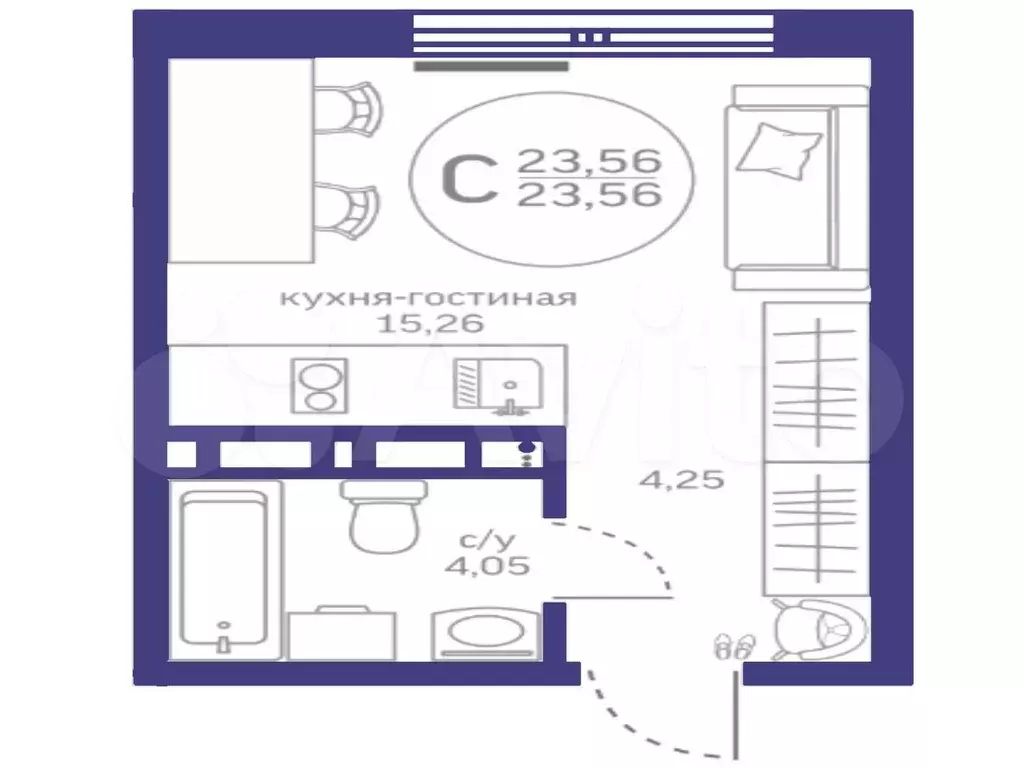 Квартира-студия, 23,6 м, 1/17 эт. - Фото 1