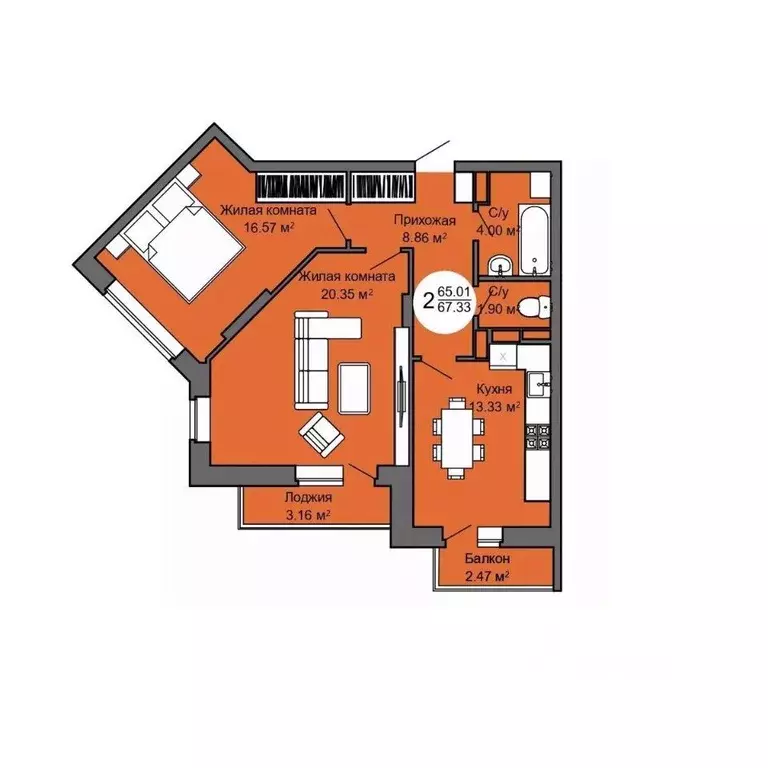 2-к кв. Орловская область, Орел Межквартальная ул., 3 (67.1 м) - Фото 0