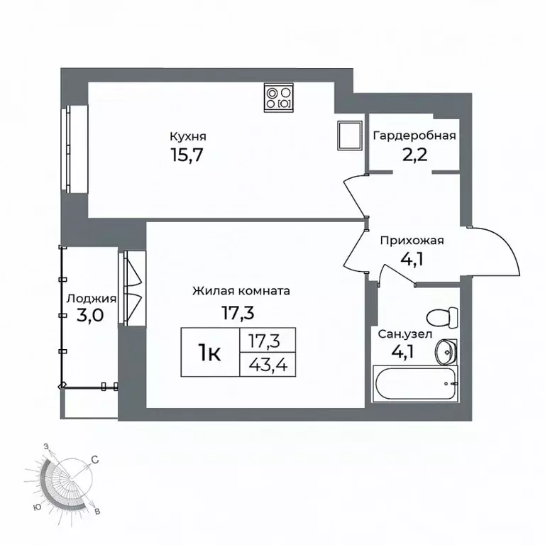 1-к кв. Новосибирская область, Новосибирск Тульская ул., 76 (43.4 м) - Фото 1