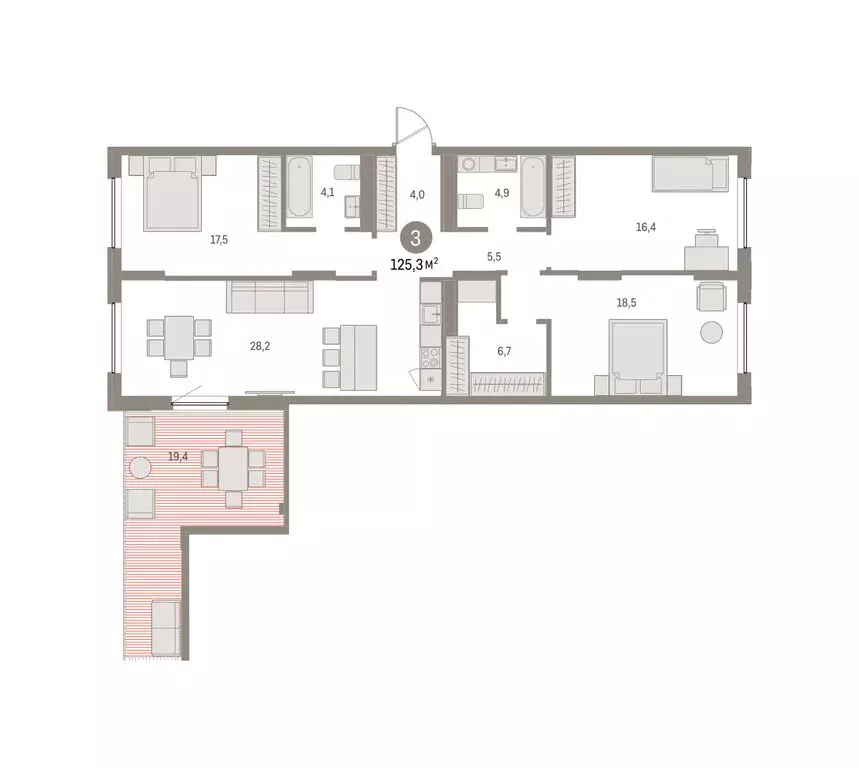 3-комнатная квартира: Екатеринбург, улица Гастелло, 18 (125.26 м) - Фото 2