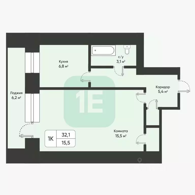 1-к кв. Новосибирская область, Новосибирск ул. Невельского, 3 (32.1 м) - Фото 1