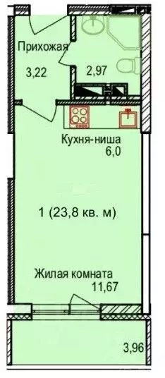 Студия Новосибирская область, Новосибирск ул. Ватутина, 93/2 (24.6 м) - Фото 1