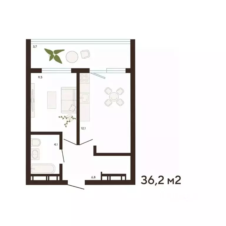 1-к кв. Приморский край, Владивосток Луговая ул. (36.2 м) - Фото 1