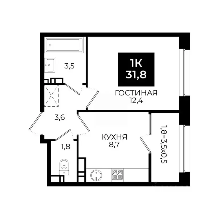 1-к кв. Ставропольский край, Ставрополь ул. Южный обход, 65к1 (31.8 м) - Фото 0