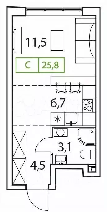 Квартира-студия, 26 м, 5/17 эт. - Фото 0