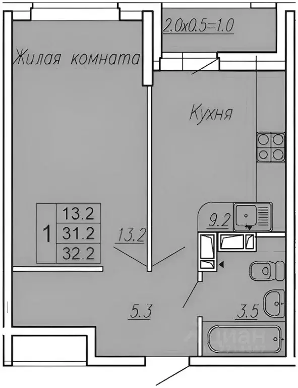 1-к кв. Ростовская область, Ростов-на-Дону ул. Нансена, 83 (33.4 м) - Фото 1