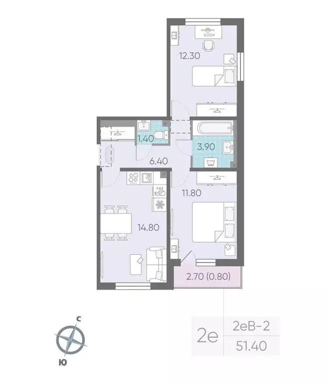 2-комнатная квартира: Ковалёво, улица Александра Разгонина, 1к3 (51.6 ... - Фото 2