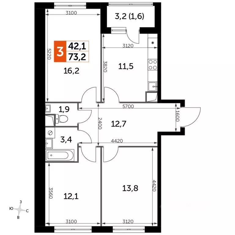 3-к кв. Московская область, Ленинский городской округ, пос. Развилка ... - Фото 1