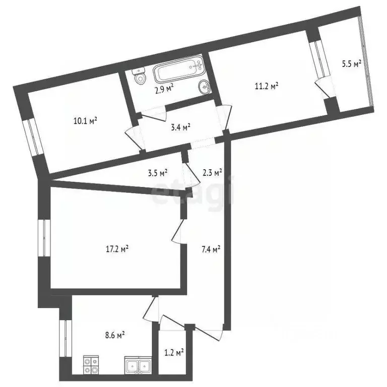 3-к кв. Ростовская область, Ростов-на-Дону Таганрогская ул., 124/2 ... - Фото 1