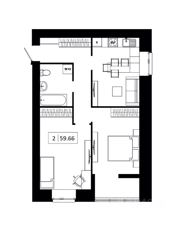 2-к кв. Волгоградская область, Волгоград ул. Землячки, 60 (59.66 м) - Фото 2