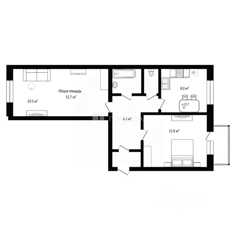 2-к кв. Новосибирская область, Новосибирск ул. Лермонтова, 34 (55.7 м) - Фото 2