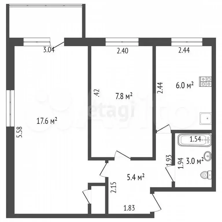 2-к. квартира, 45 м, 2/5 эт. - Фото 0