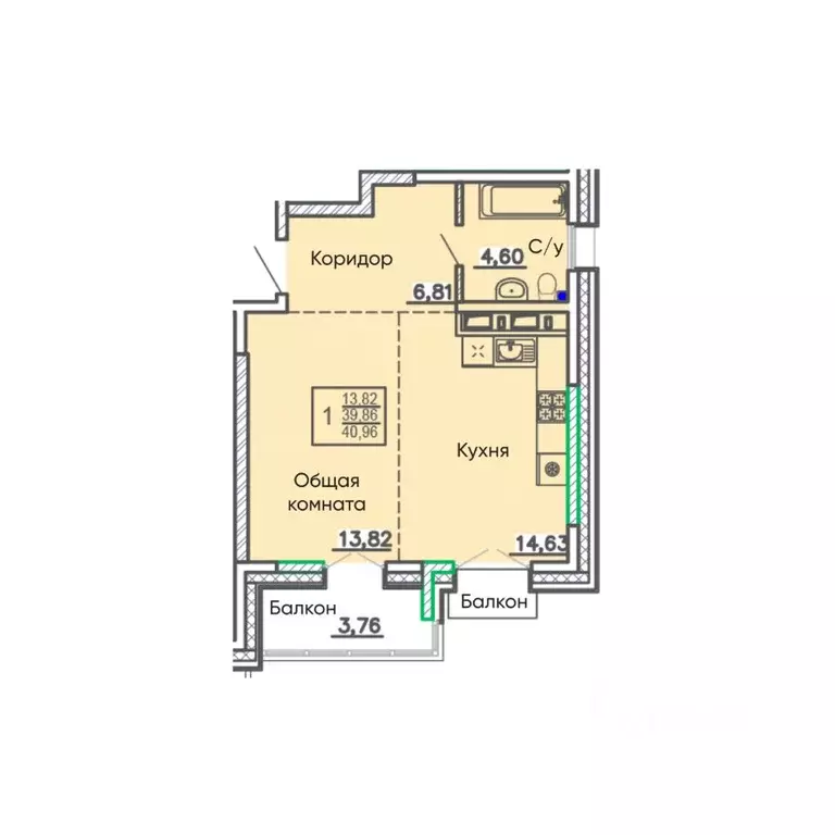 Свободной планировки кв. Бурятия, Улан-Удэ Энергетик мкр,  (40.96 м) - Фото 1