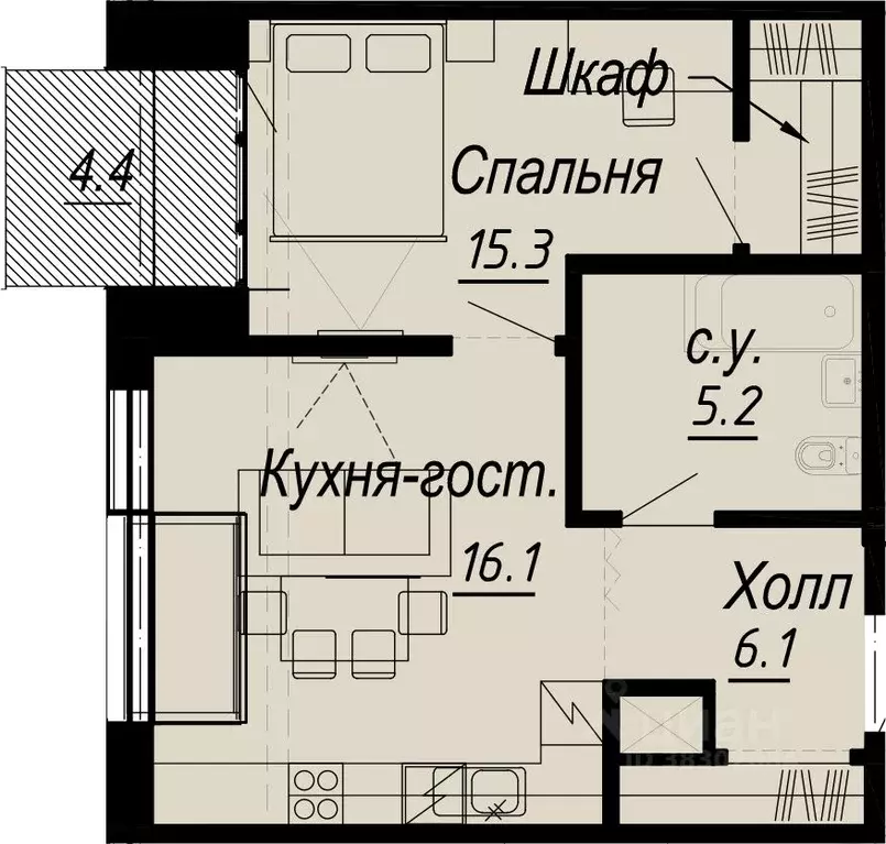 1-к кв. Санкт-Петербург наб. Реки Карповки, 27 (44.0 м) - Фото 0