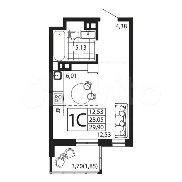 Квартира-студия, 29,9 м, 8/24 эт. - Фото 0