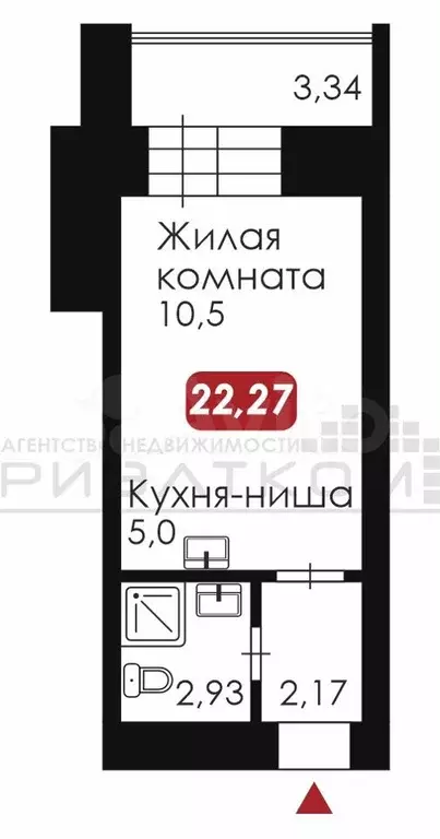 Квартира-студия, 22,5 м, 10/14 эт. - Фото 0