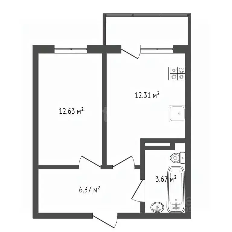 1-к кв. Ростовская область, Аксай ул. Речников, 14к3 (36.0 м) - Фото 2