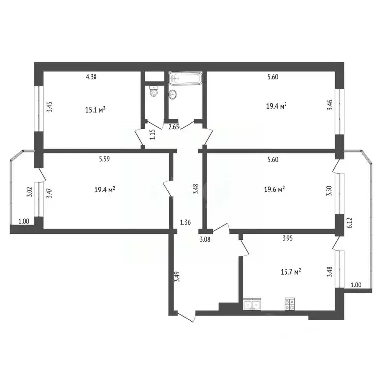 4-к кв. Тюменская область, Тюмень ул. Монтажников, 19 (114.0 м) - Фото 1